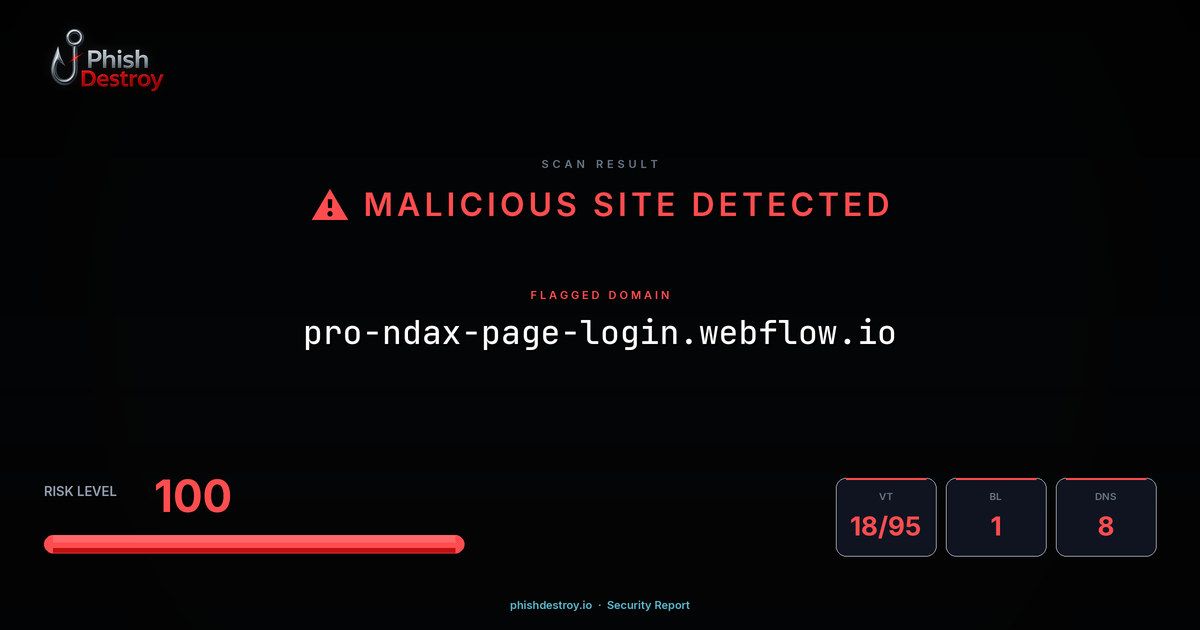 pro-ndax-page-login.webflow.io phishing report — threat analysis by PhishDestroy