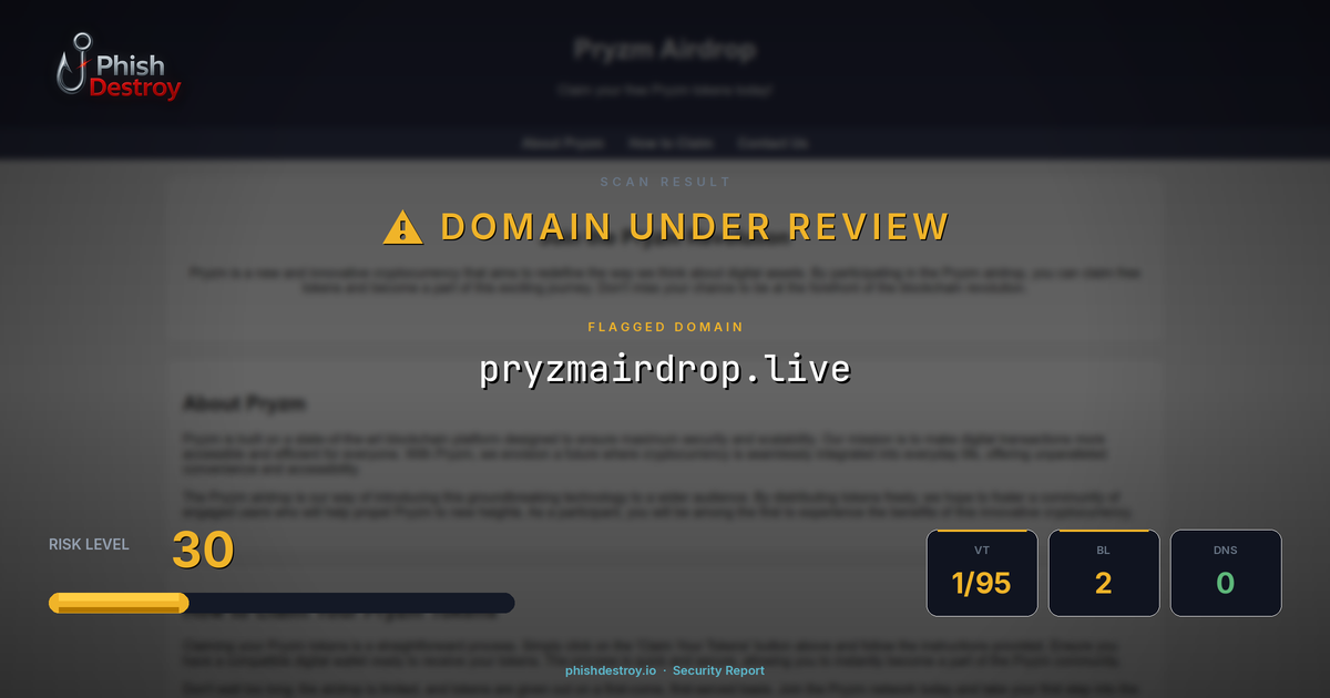 pryzmairdrop.live phishing report — threat analysis by PhishDestroy