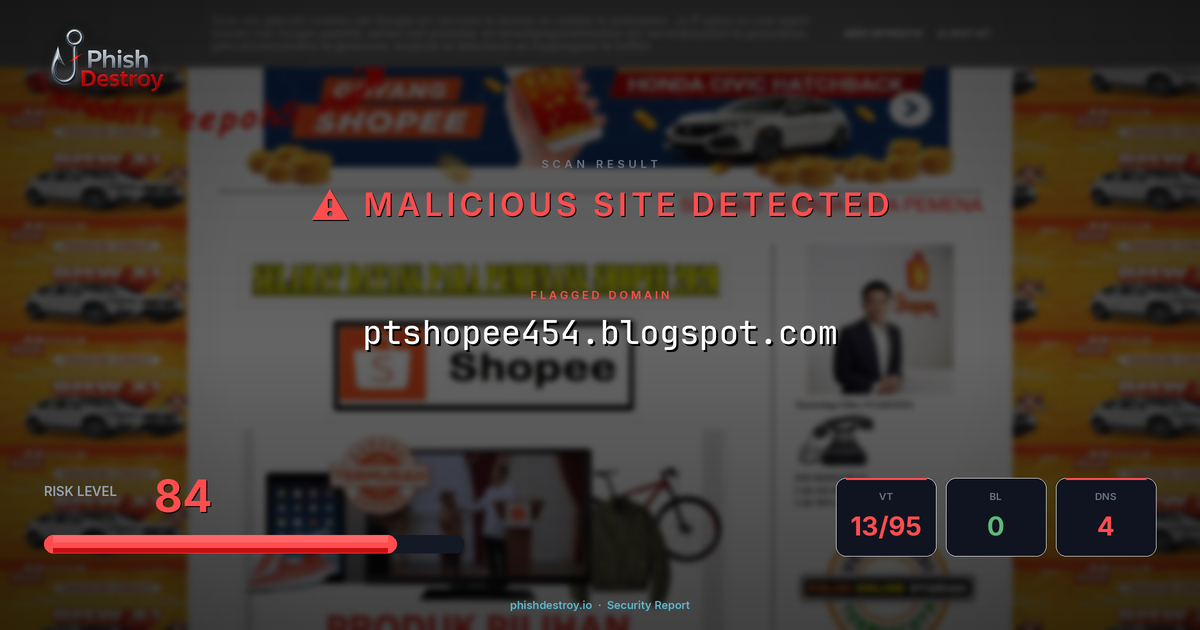 ptshopee454.blogspot.com phishing report — threat analysis by PhishDestroy