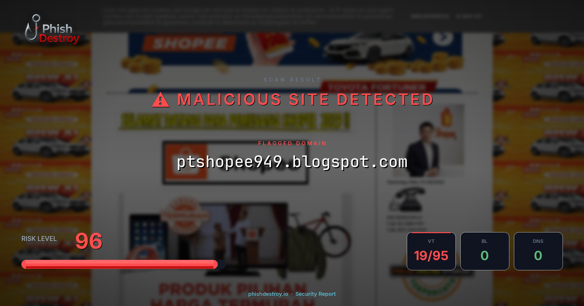 ptshopee949.blogspot.com phishing report — threat analysis by PhishDestroy