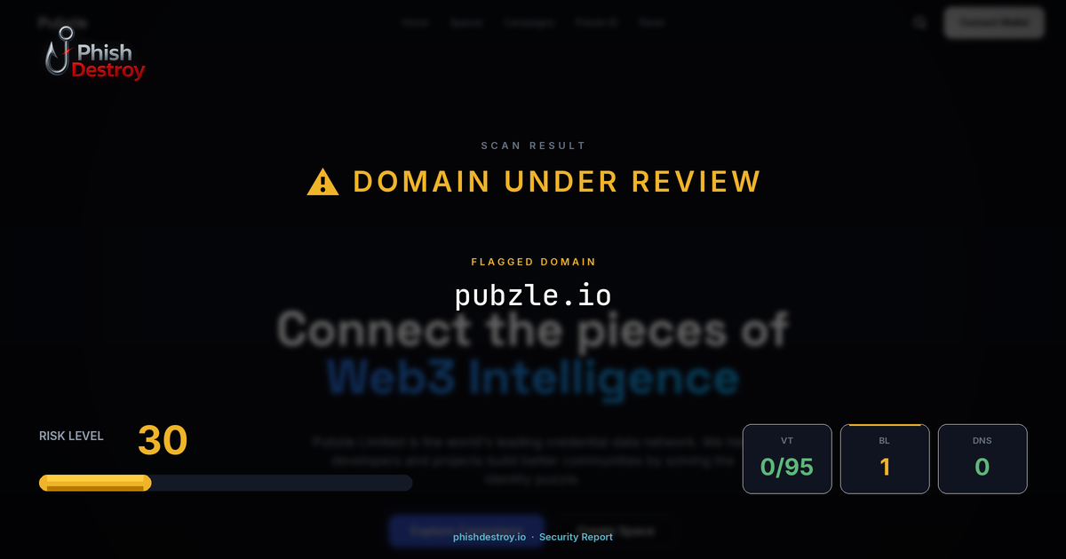 pubzle.io phishing report — threat analysis by PhishDestroy