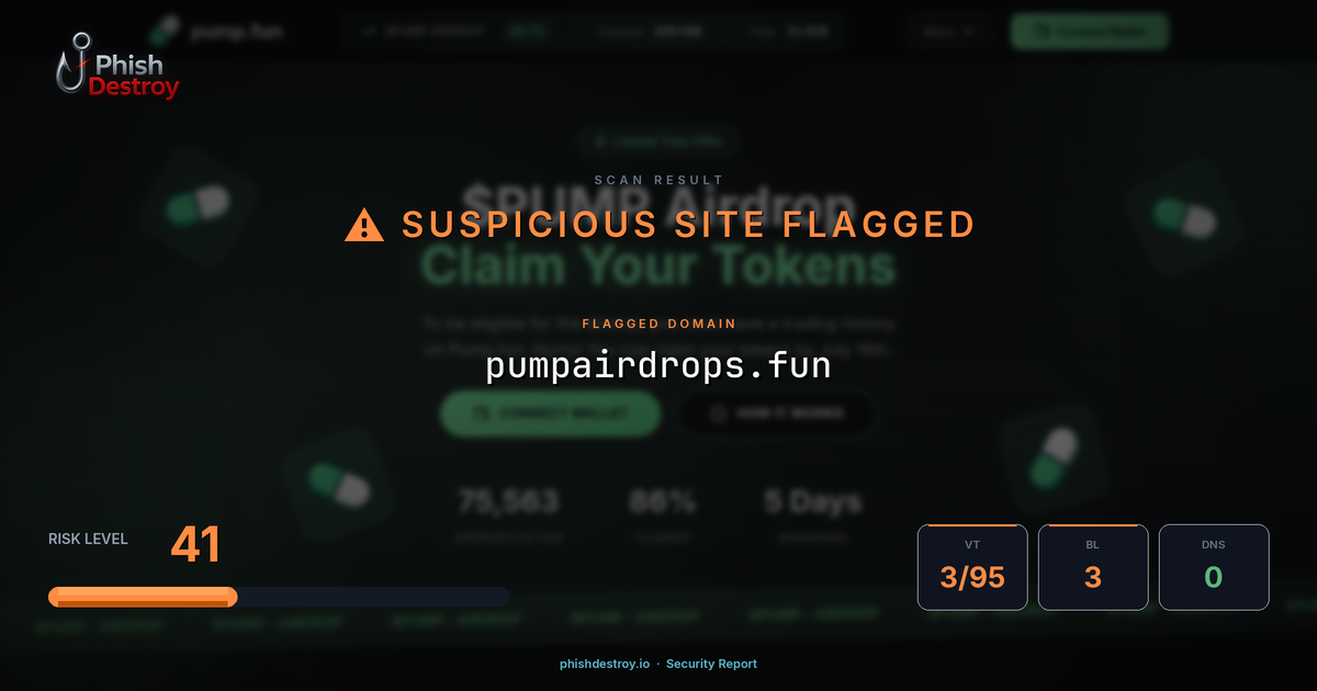 pumpairdrops.fun phishing report — threat analysis by PhishDestroy