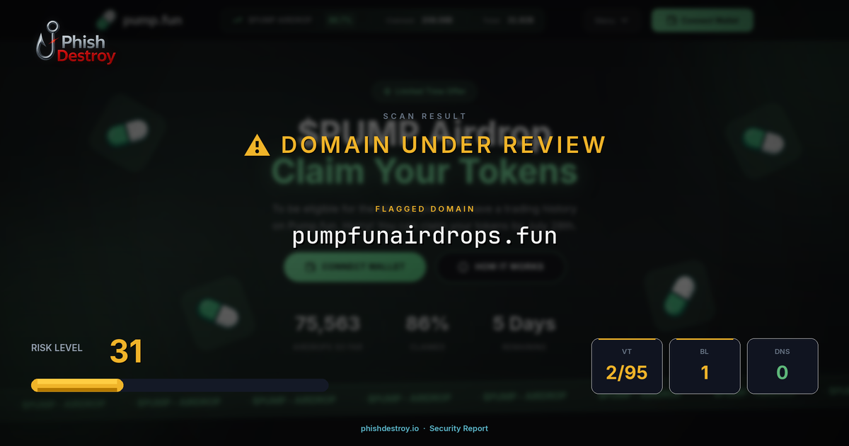 pumpfunairdrops.fun phishing report — threat analysis by PhishDestroy