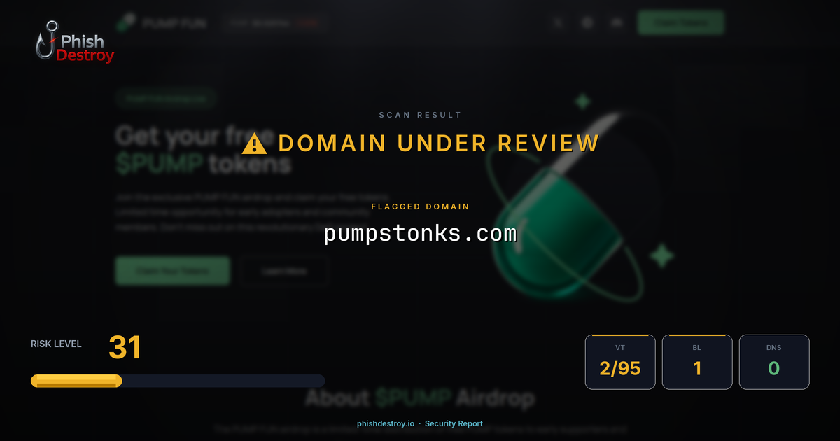 pumpstonks.com phishing report — threat analysis by PhishDestroy