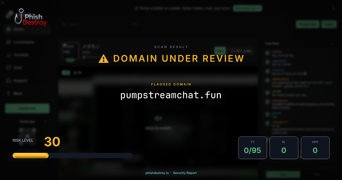 pumpstreamchat.fun phishing report — threat analysis by PhishDestroy
