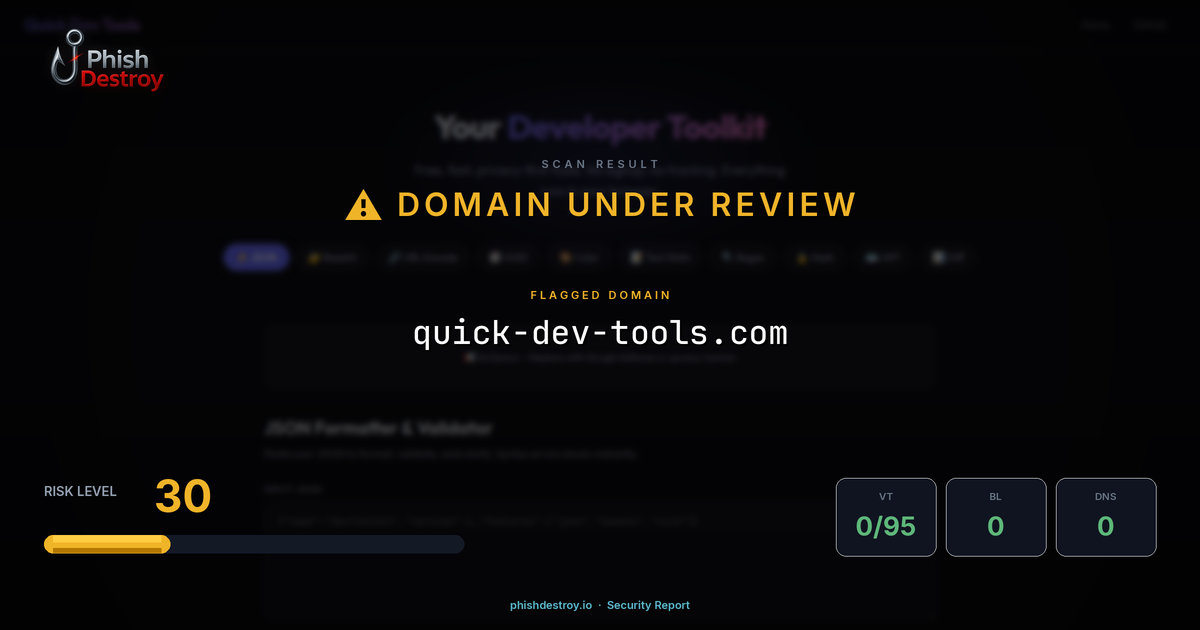 quick-dev-tools.com phishing report — threat analysis by PhishDestroy