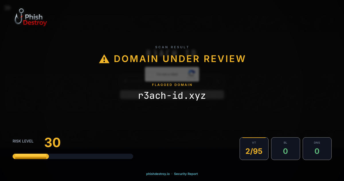 r3ach-id.xyz phishing report — threat analysis by PhishDestroy
