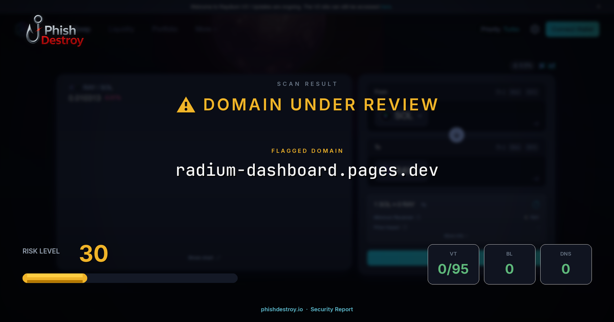 radium-dashboard.pages.dev phishing report — threat analysis by PhishDestroy