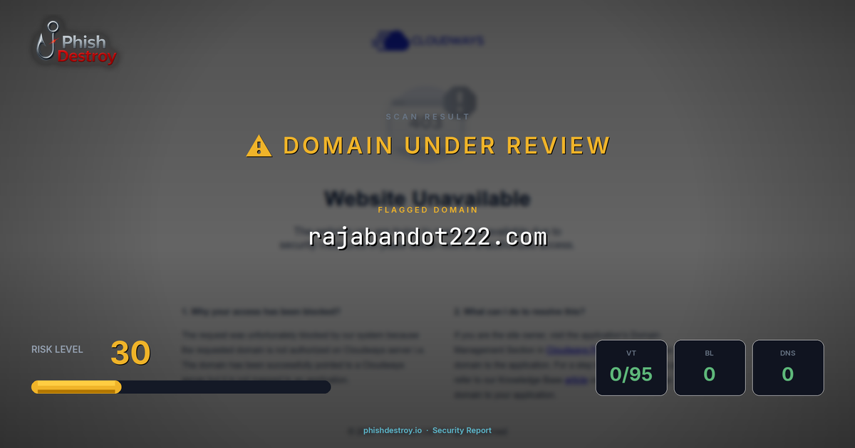 rajabandot222.com phishing report — threat analysis by PhishDestroy