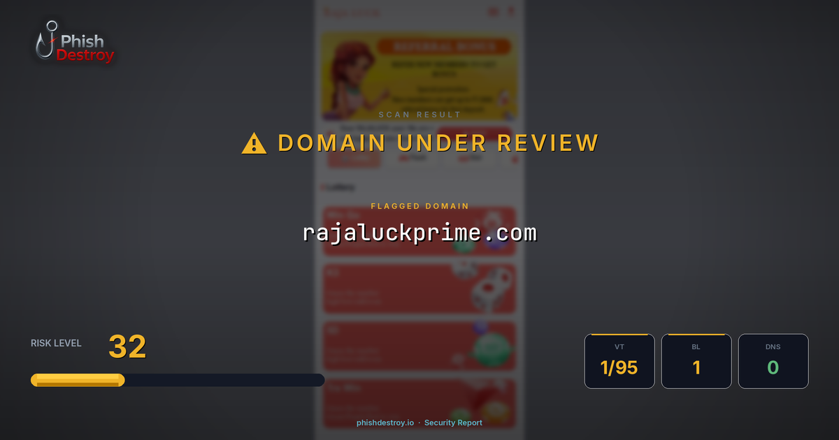 rajaluckprime.com phishing report — threat analysis by PhishDestroy