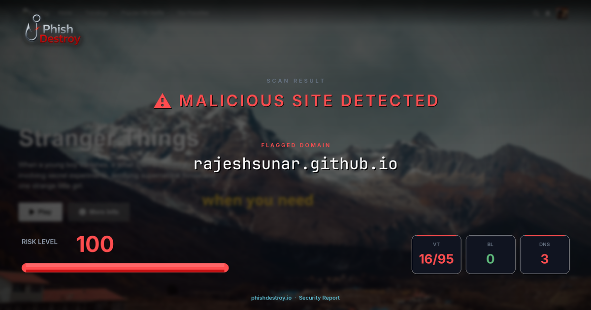 rajeshsunar.github.io phishing report — threat analysis by PhishDestroy