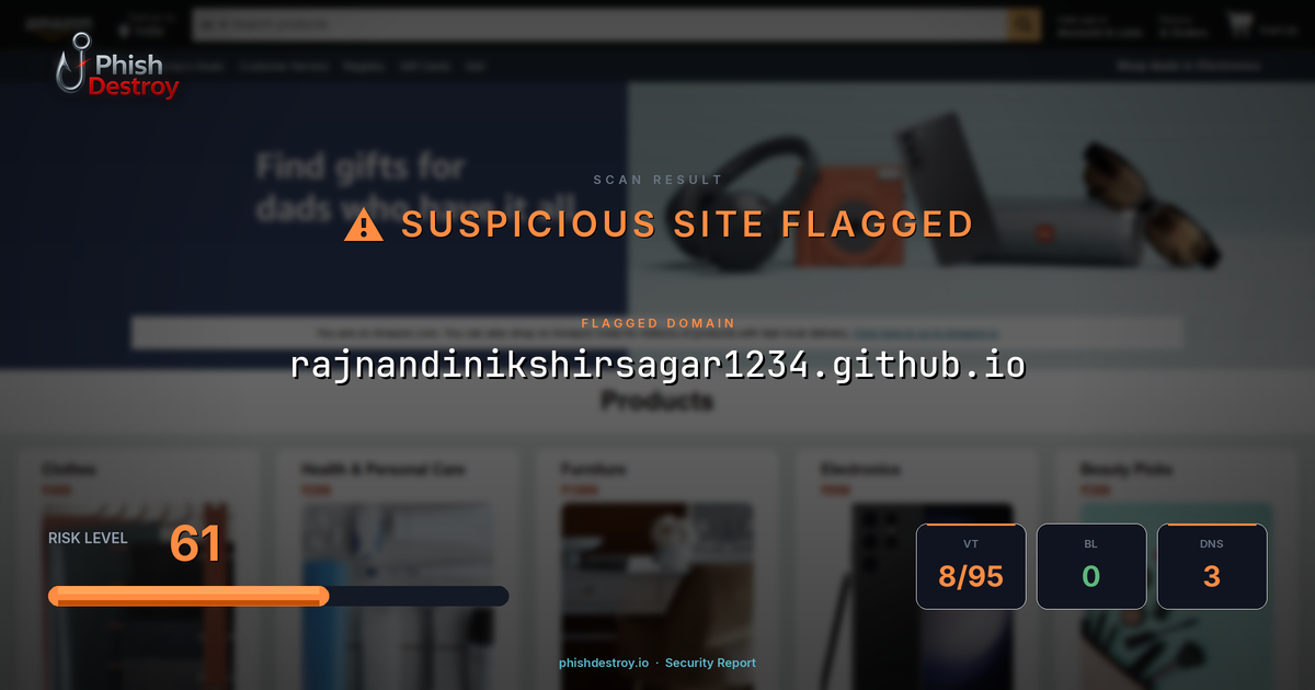rajnandinikshirsagar1234.github.io phishing report — threat analysis by PhishDestroy