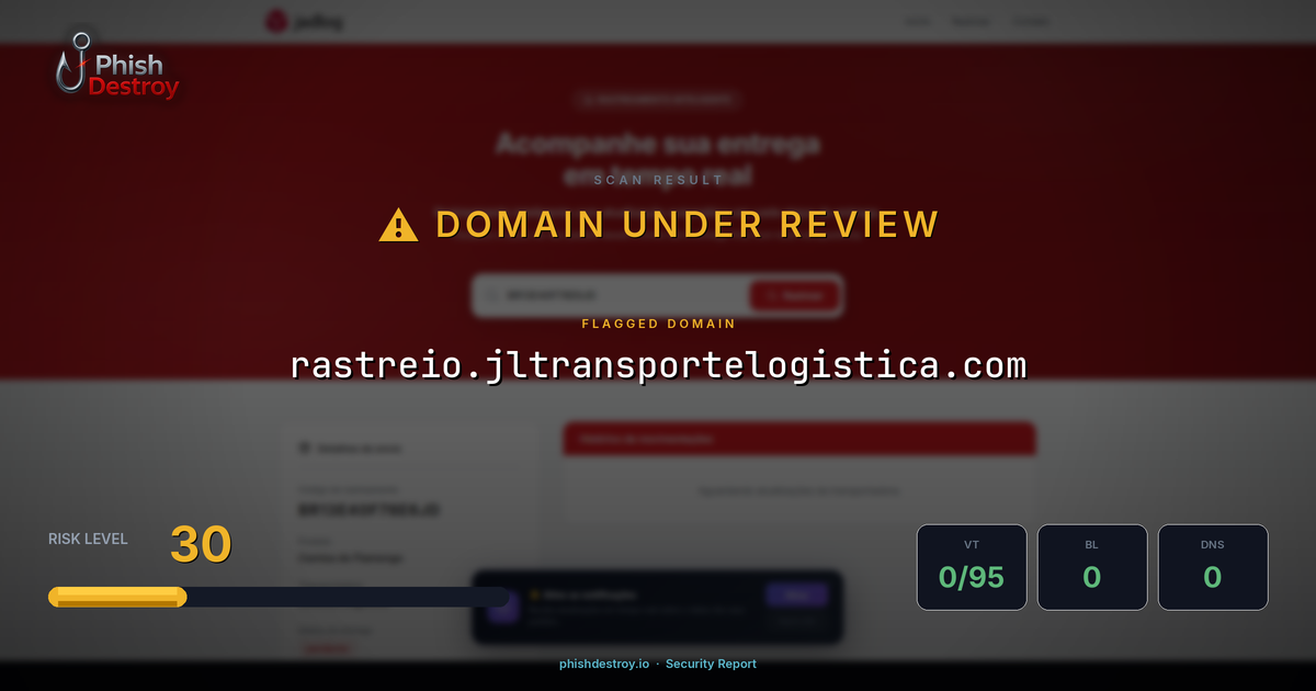 rastreio.jltransportelogistica.com phishing report — threat analysis by PhishDestroy