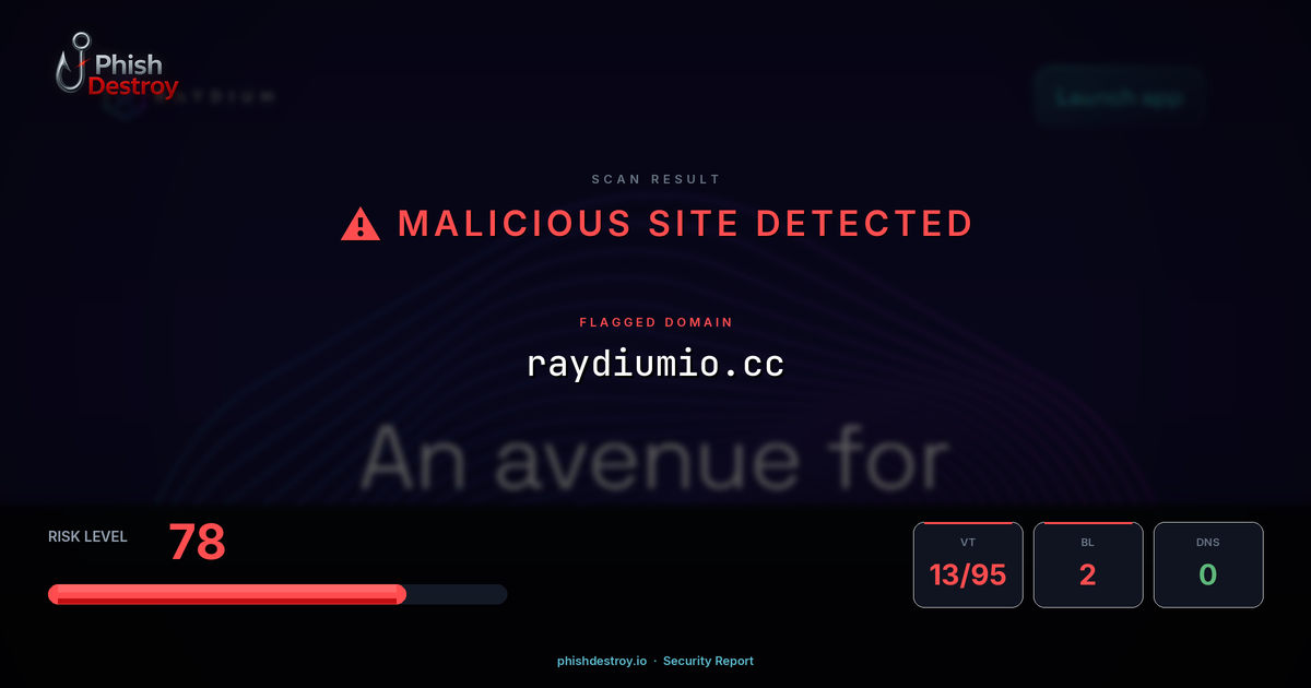 raydiumio.cc phishing report — threat analysis by PhishDestroy