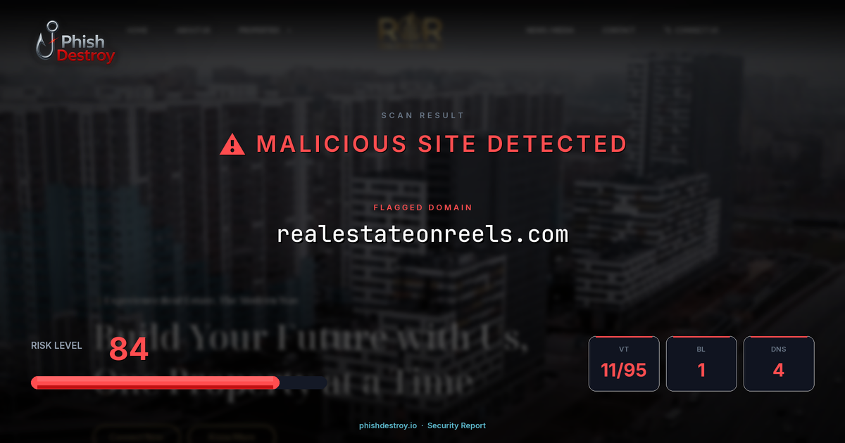 realestateonreels.com phishing report — threat analysis by PhishDestroy