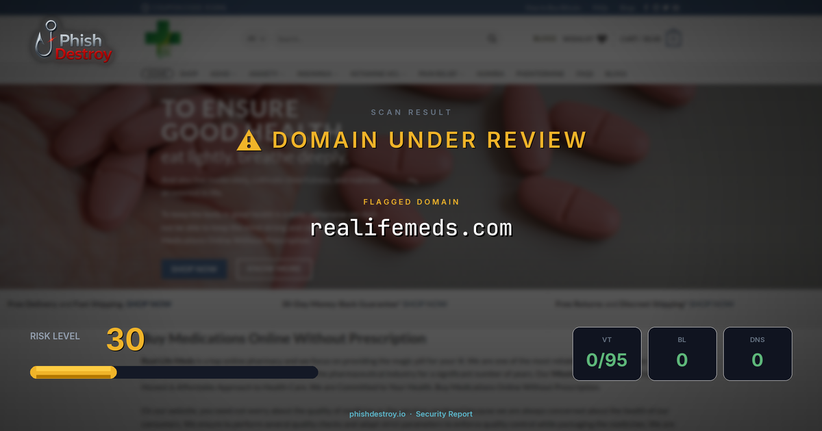 realifemeds.com phishing report — threat analysis by PhishDestroy
