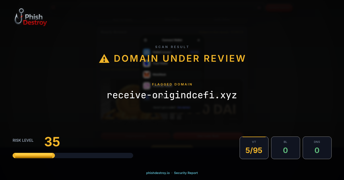 receive-origindcefi.xyz phishing report — threat analysis by PhishDestroy