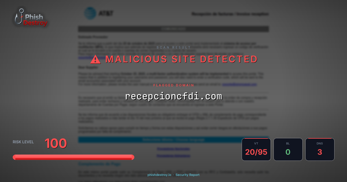 recepcioncfdi.com phishing report — threat analysis by PhishDestroy