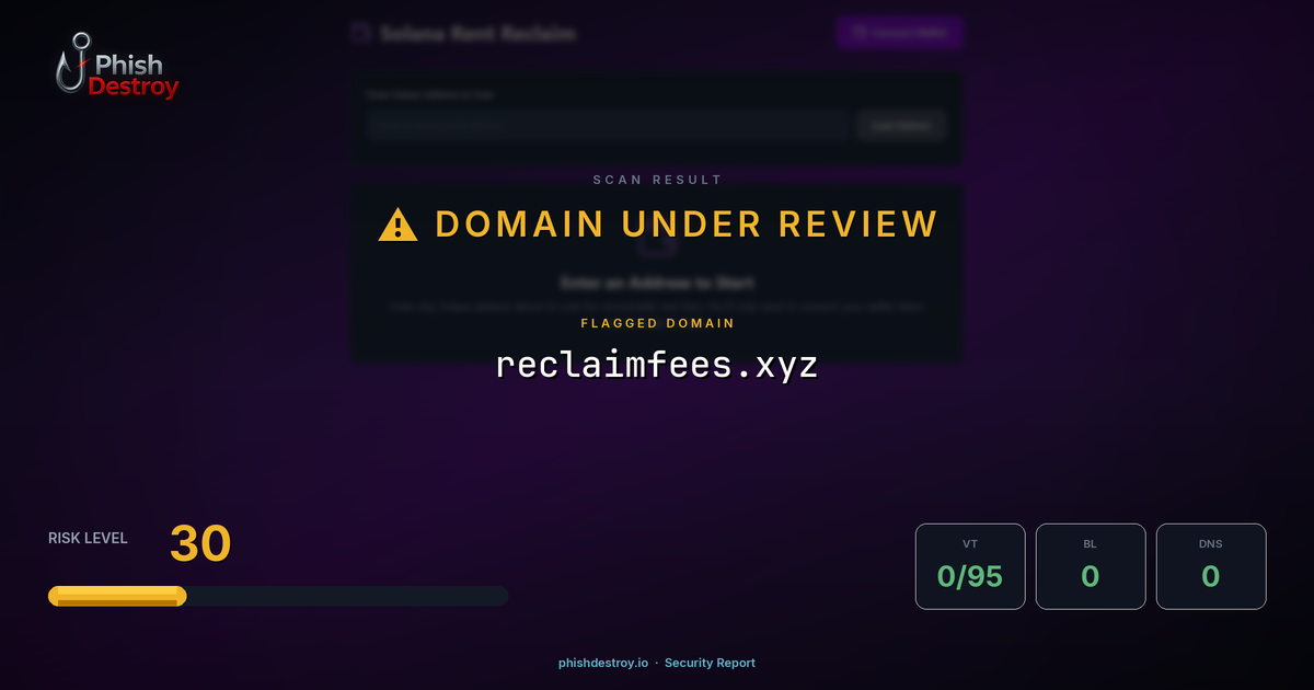 reclaimfees.xyz phishing report — threat analysis by PhishDestroy