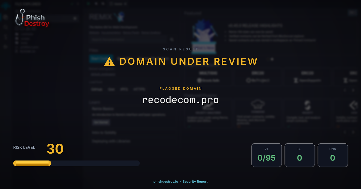 recodecom.pro phishing report — threat analysis by PhishDestroy