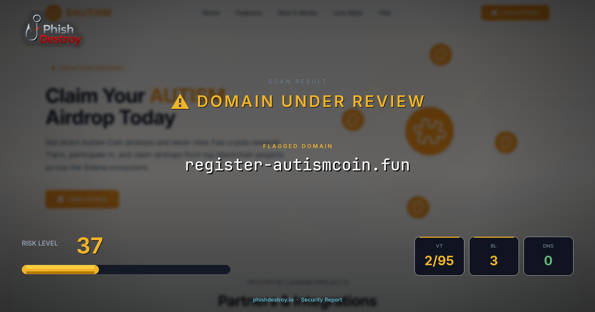 register-autismcoin.fun phishing report — threat analysis by PhishDestroy