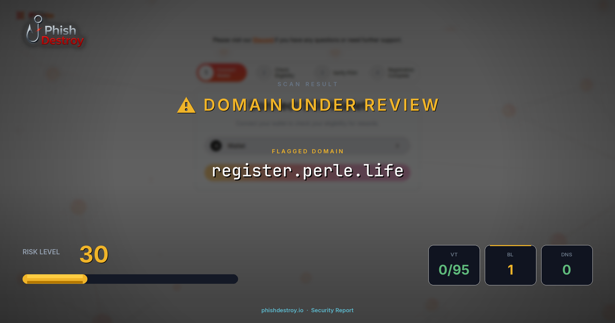 register.perle.life phishing report — threat analysis by PhishDestroy
