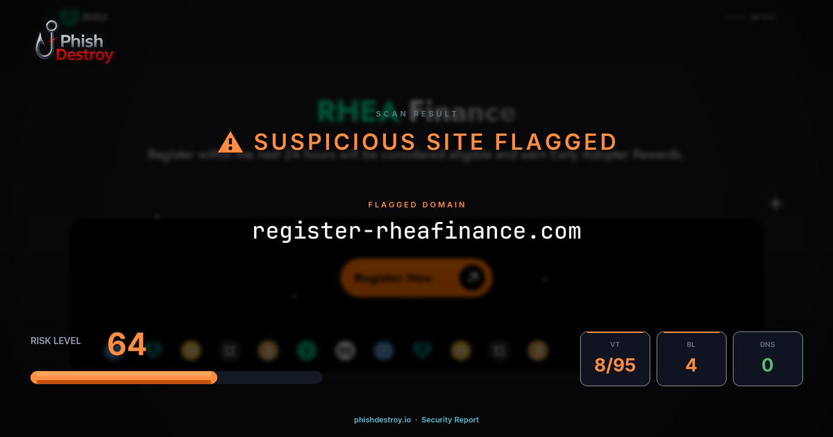 register-rheafinance.com phishing report — threat analysis by PhishDestroy