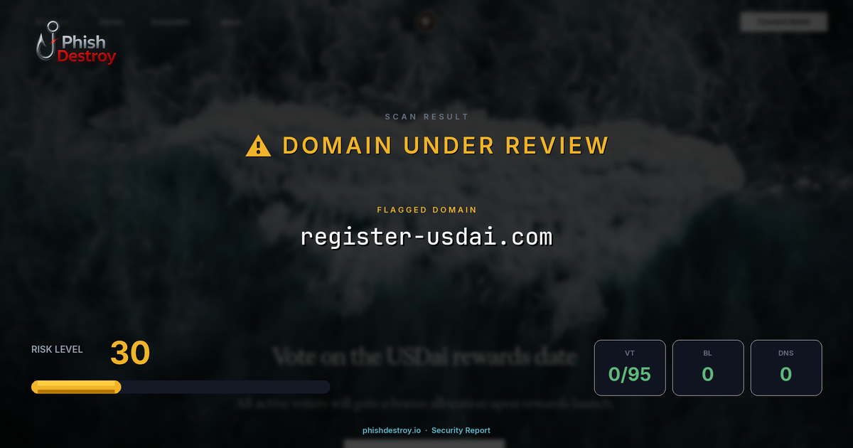 register-usdai.com phishing report — threat analysis by PhishDestroy