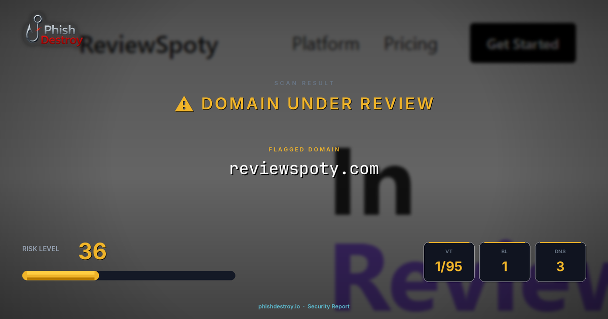 reviewspoty.com phishing report — threat analysis by PhishDestroy
