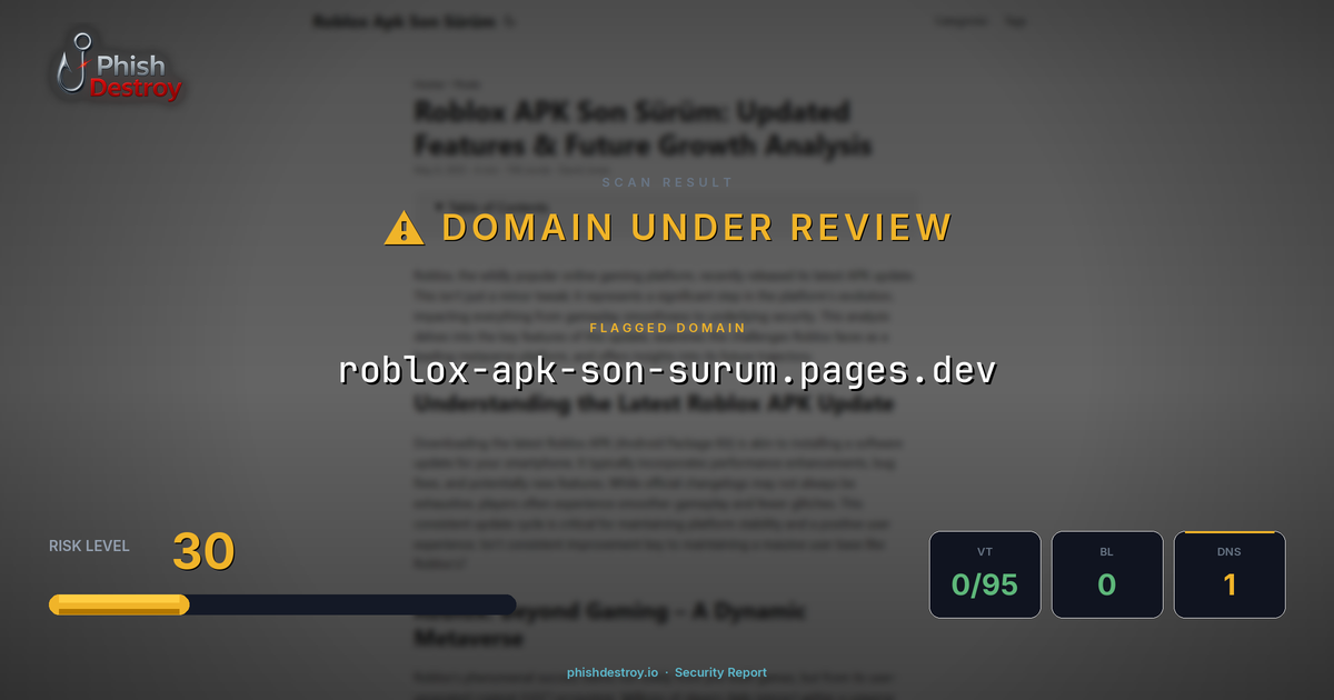 roblox-apk-son-surum.pages.dev phishing report — threat analysis by PhishDestroy