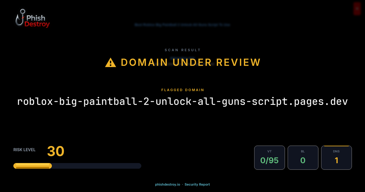 roblox-big-paintball-2-unlock-all-guns-script.pages.dev phishing report — threat analysis by PhishDestroy