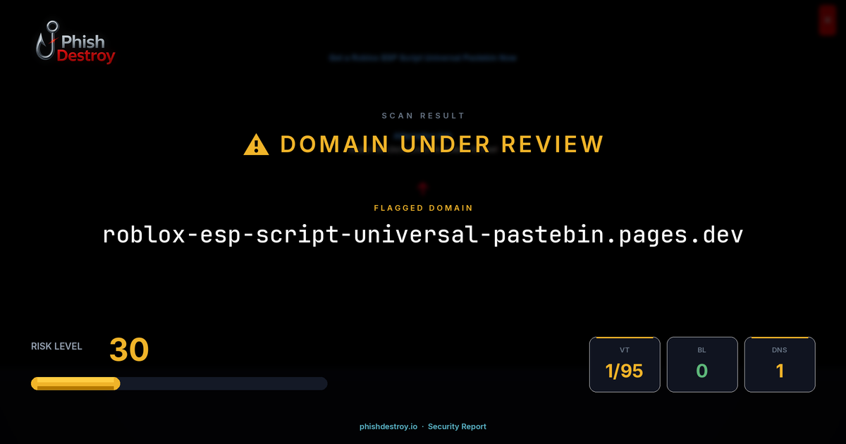 roblox-esp-script-universal-pastebin.pages.dev phishing report — threat analysis by PhishDestroy