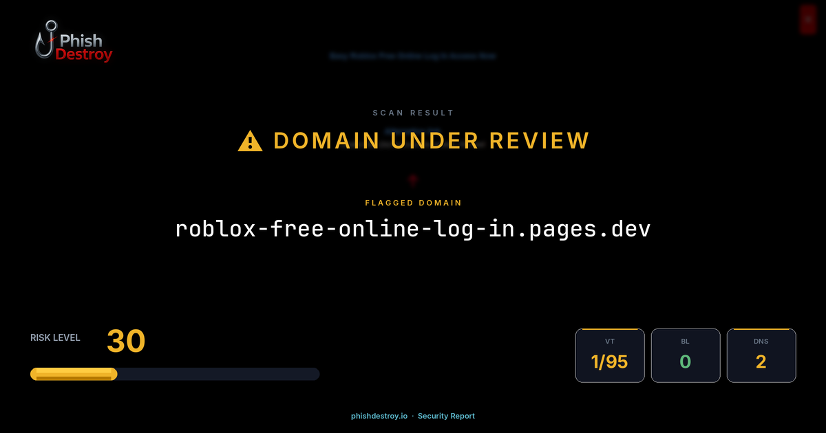 roblox-free-online-log-in.pages.dev phishing report — threat analysis by PhishDestroy