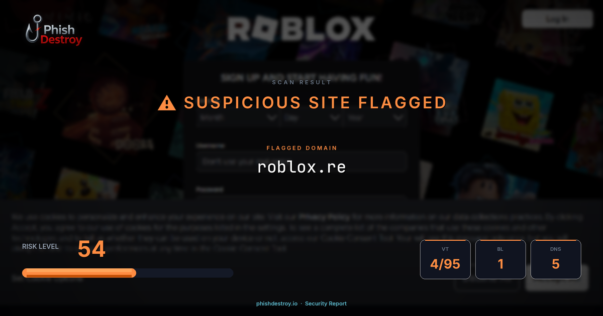 roblox.re phishing report — threat analysis by PhishDestroy