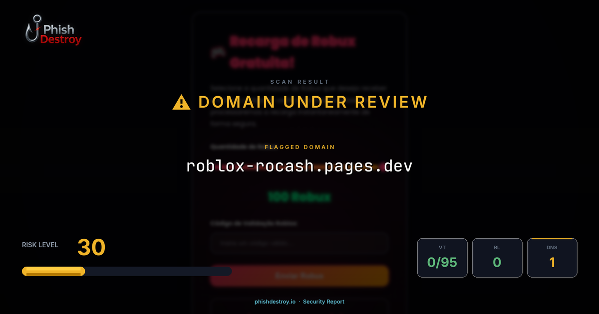 roblox-rocash.pages.dev phishing report — threat analysis by PhishDestroy