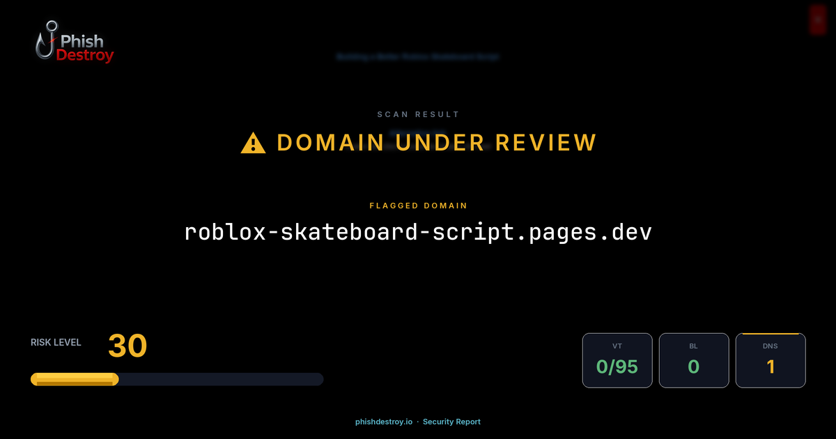 roblox-skateboard-script.pages.dev phishing report — threat analysis by PhishDestroy