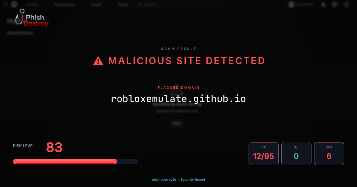 robloxemulate.github.io phishing report — threat analysis by PhishDestroy