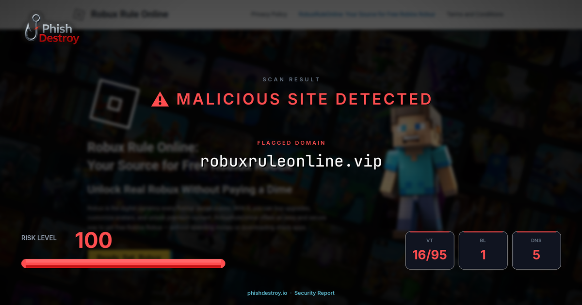 robuxruleonline.vip phishing report — threat analysis by PhishDestroy
