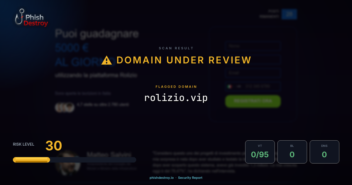 rolizio.vip phishing report — threat analysis by PhishDestroy