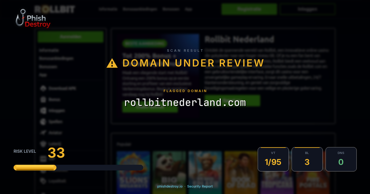 rollbitnederland.com phishing report — threat analysis by PhishDestroy