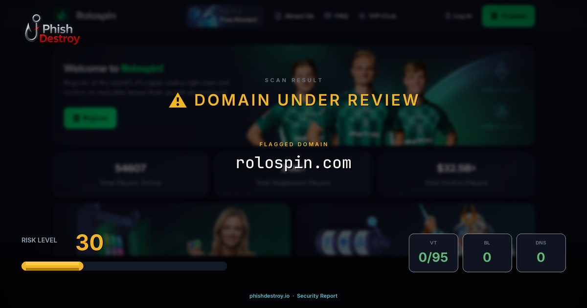 rolospin.com phishing report — threat analysis by PhishDestroy
