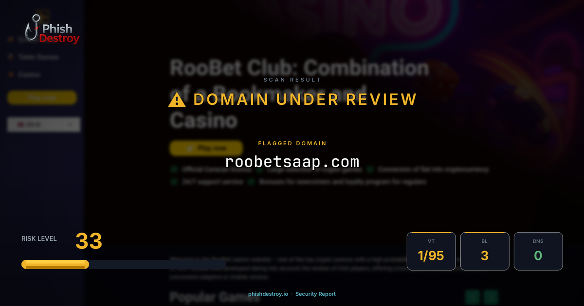 roobetsaap.com phishing report — threat analysis by PhishDestroy