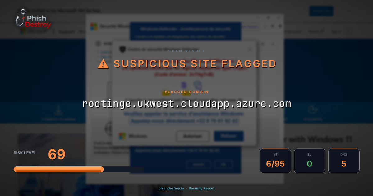 rootinge.ukwest.cloudapp.azure.com phishing report — threat analysis by PhishDestroy