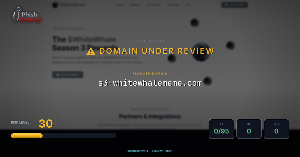 s3-whitewhalememe.com phishing report — threat analysis by PhishDestroy