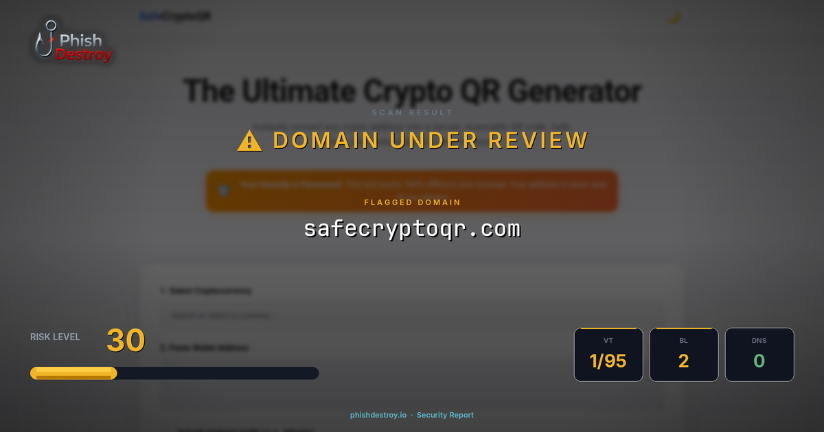 safecryptoqr.com phishing report — threat analysis by PhishDestroy