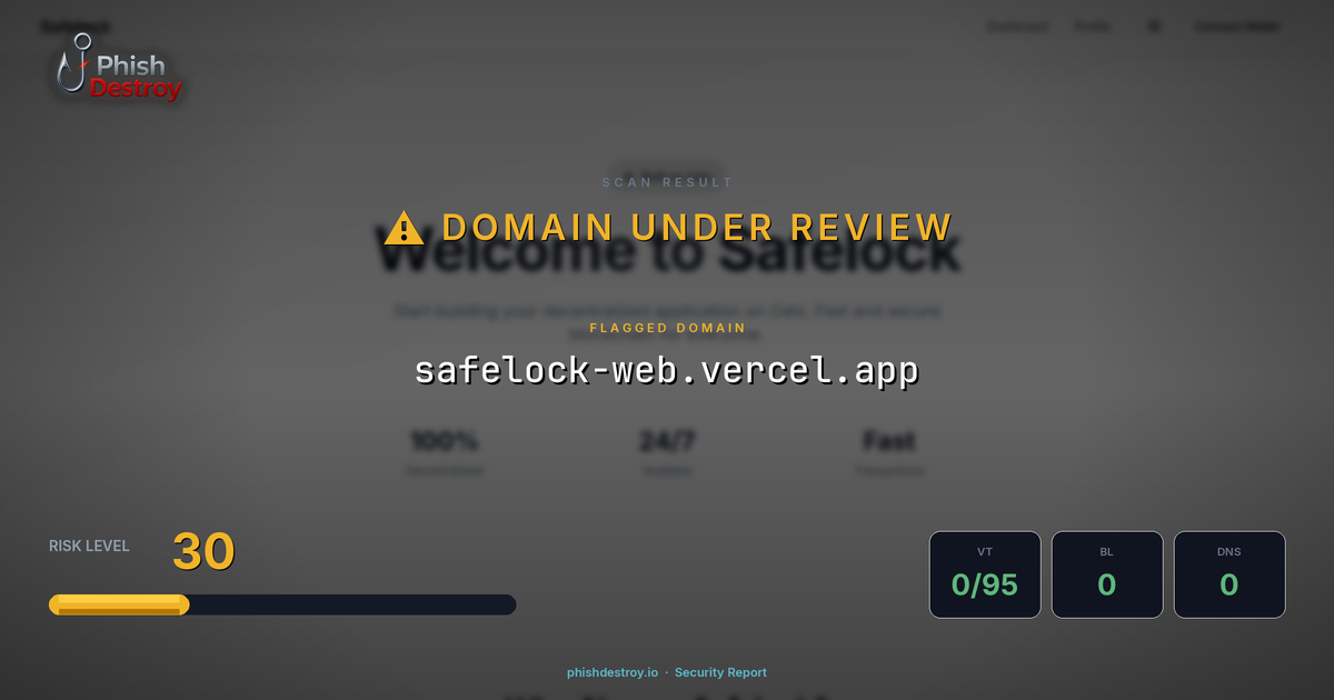 safelock-web.vercel.app phishing report — threat analysis by PhishDestroy