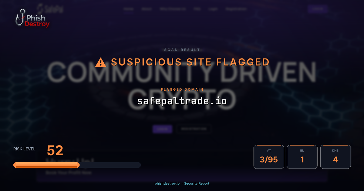 safepaltrade.io phishing report — threat analysis by PhishDestroy