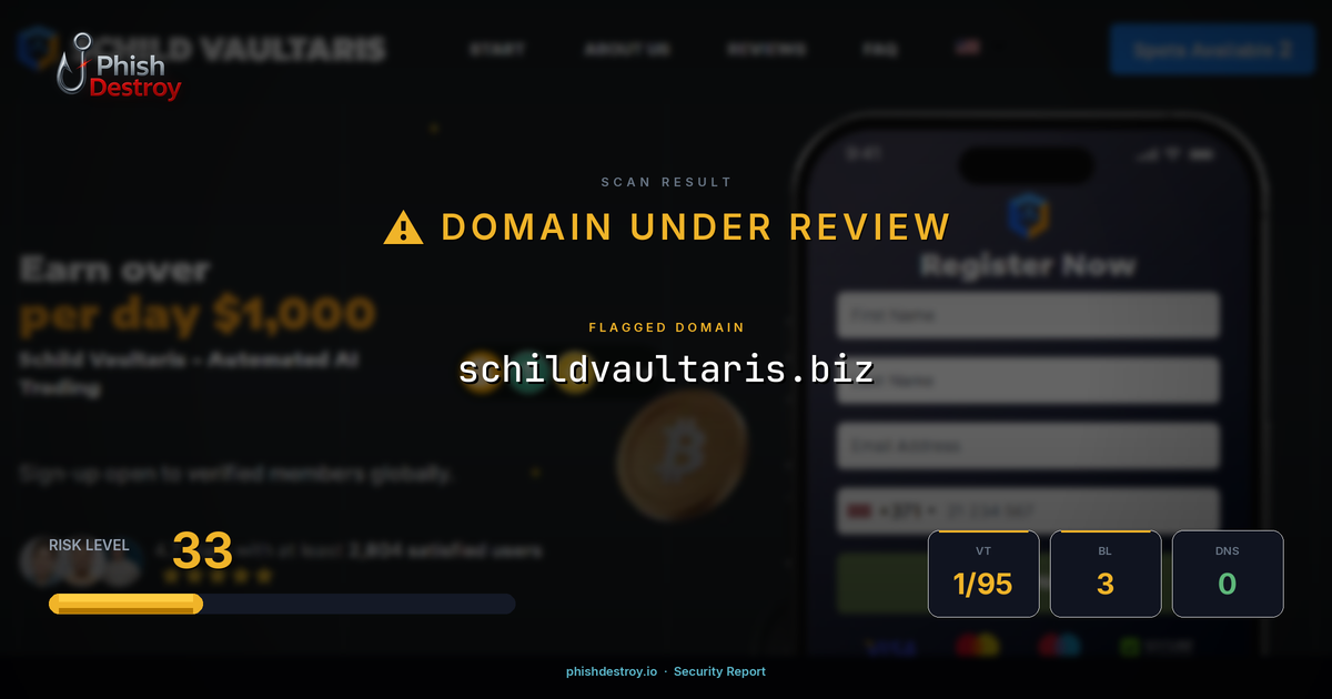 schildvaultaris.biz phishing report — threat analysis by PhishDestroy