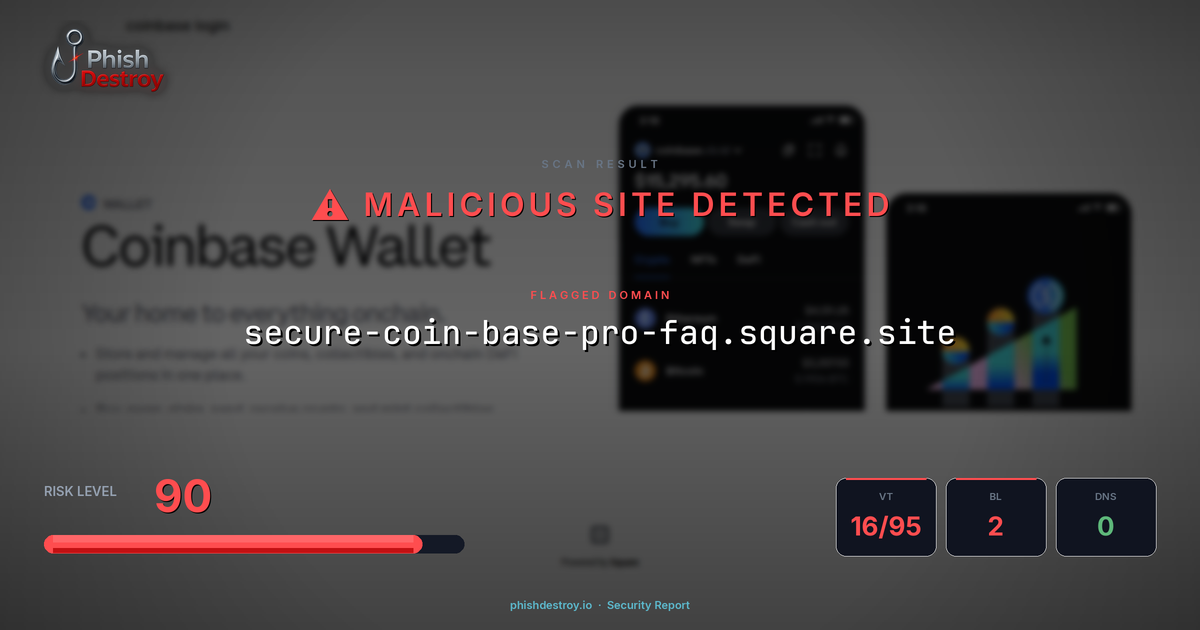 secure-coin-base-pro-faq.square.site phishing report — threat analysis by PhishDestroy