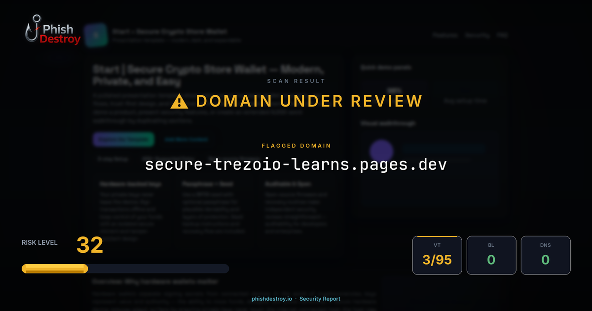 secure-trezoio-learns.pages.dev phishing report — threat analysis by PhishDestroy